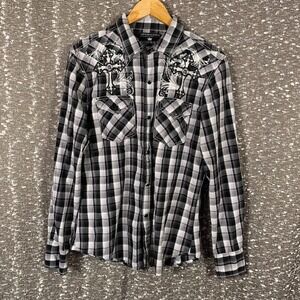 Vtg‎ Buckle Pop Icon Clothing Plaid Cross Pearl Snap Shirt Western Men's Medium